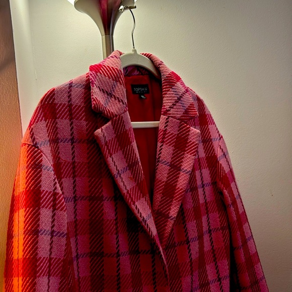 Spring Topshop coat. Pink checkered jacket Size 6 with 2-pockets and side-slits - Picture 1 of 4